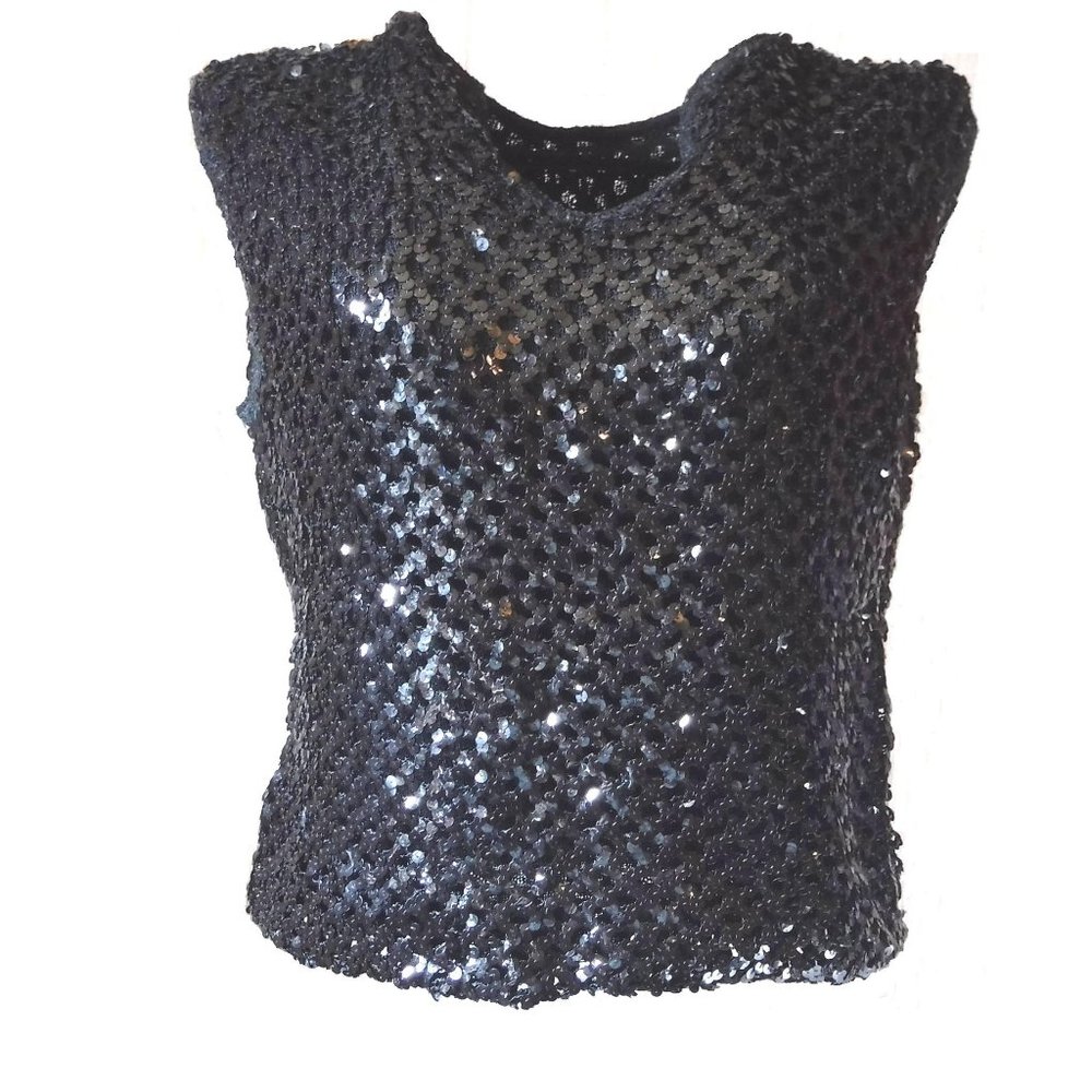 Sequin Button Back Black Top